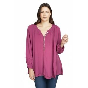 New Soft Surroundings Polanco Tunic Top XL Lyocell Linen Blend Silky Dressy